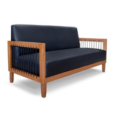 Imagem de Sofá 2 Lugares 1,60m Estrutura em Madeira Estofado em Courano Preto - 