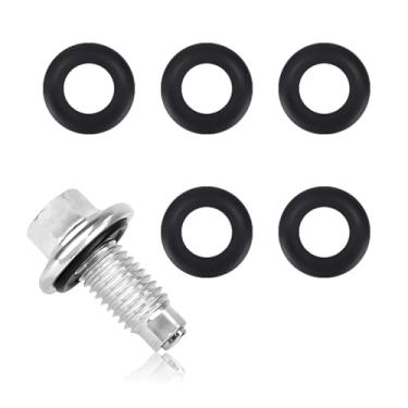 Imagem de Magnético Plug Drenagem Óleo, Aço Parafuso Bandeja Óleo do Motor com 5 Arruelas Borracha Deformáveis Universal Peças Reposição Motor para Carro Motocicleta Barco Caminhão