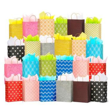 Imagem de Sacos de presente Nihuecne Kraft Paper, pacote com 24, 13 grandes com 