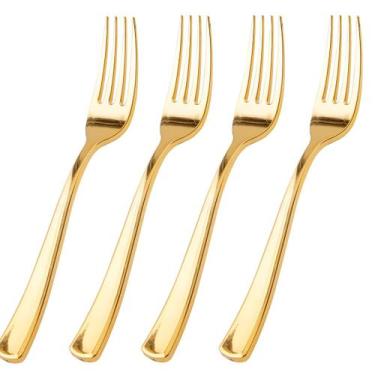 Imagem de Garfos descartáveis WDF Gold Plastic 100 unidades para serviços pesado