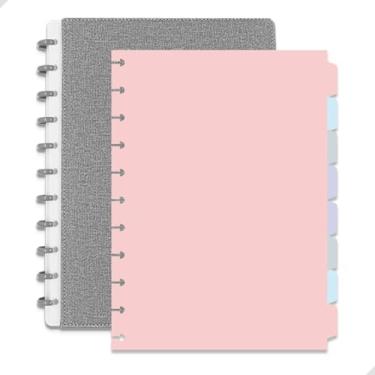 Imagem de Kit Caderno Grande inteligente A4 11 Discos 30x22cm + 8 Divisórias Coloridas Removíveis | Páginas Reposicionáveis, Organização Flexível para Estudo, Trabalho, Planner e Anotações Diárias (Cinza)