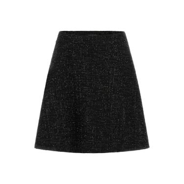 Imagem de GUESS Saia feminina Eco Tamara Flare Tweed, Tweed preto e branco, PP