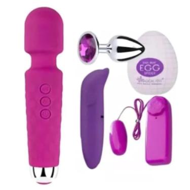 Imagem de kit Sex Shop Varinha Mágica Vibrador Golfinho Plug Anal Vibrador Ovo Vibratório Bullet e Masturbador Egg