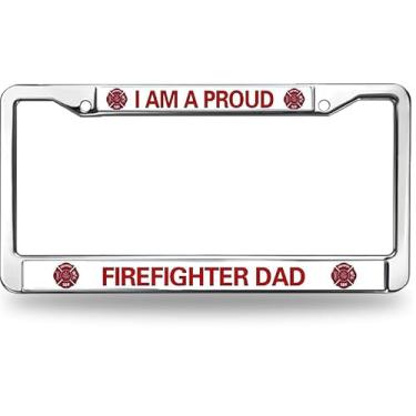 Imagem de Moldura de placa de carro Proud Firefighter Dad Suporte de resgate de incêndio militar resistente ao desbotamento Moldura de placa de licença de bombeiro super-herói presentes para bombeiro