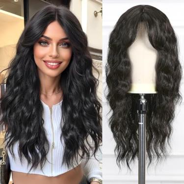 Imagem de Esmee Perucas longas e onduladas pretas para mulheres, cabelo sintético natural, resistente ao calor, peruca morena para uso diário em festas e cosplay, 61 cm (perucas de cortina)