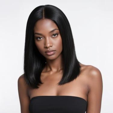 Imagem de Peruca de cabelo humano curto liso com laço frontal HD 13 x 4 perucas de densidade real 180% para mulheres negras 0,10 mm renda ultrafina sem cola pré-arrancada com cabelo de bebê peruca (40,6 cm)