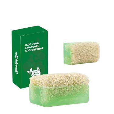 Imagem de SECEL Aloe Vera com sabonete facial e corporal de bucha, efeito esfoliante, suavizante, hidratante e nutritivo, com óleo de oliva e extrato de folha de Aloe Vera, sabonete em barra natural de 120 ml