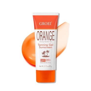 Imagem de Protetor solar em gel bronzeador FPS 30+ – Intensificador de bronzeamento solar com óleo de coco e vitamina E, resistente à água, gel intensificador de bronzeamento hidratante para uso na praia e ao