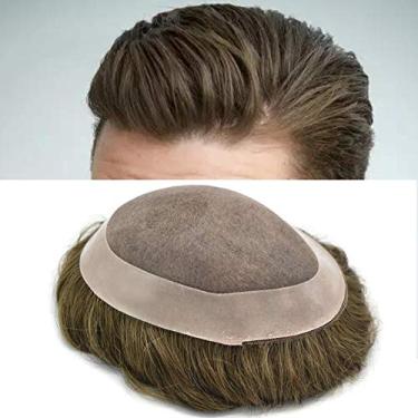 Imagem de Peruca masculina de cabelo humano fino mono revestimento poli ao redor do sistema de substituição de cabelo monofilamento NPU durável para homens MILAGRE FACE 7# MARROM MUITO LEVE 15.6 cm * 20.3 cm