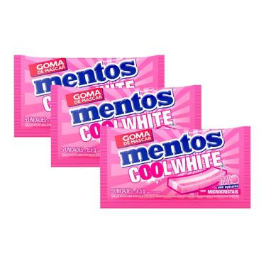 Imagem de Kit 3 Chiclete Mentos Cool White Sabor Tutti Fresh com Microcristais Sem Açúcar 8,5g