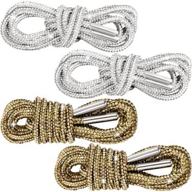 Imagem de PAGOW Cadarços de strass para sapatos, cadarços brilhantes com glitter para tênis, cadarços de corda de diamante de cristal, cordas redondas para sapatos, 2 pares - branco, tawny, 120cm