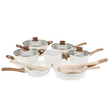 Imagem de Jogo de Panelas 10 Peças Vanilla Cerâmica Tripla Camada Antiaderente Soft Touch Compatível Fogão Indução Gás Elétrico e Vitrocerâmico Brinovar