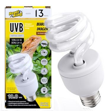 Imagem de ReptiKing Lâmpada de réptil UVB, 13W, lâmpada UVB10.0, lâmpada de réptil UVA UVB para dragão barbudo, lâmpadas UVB de tartaruga para acessórios de tanque de répteis do deserto