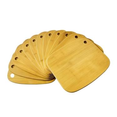 Imagem de Conjunto de 12, tábuas de corte de bambu a granel com furo – bandejas de charcutaria de borda arredondada de 33 x 25 cm, travessas de pastagem, madeira em branco para gravação a laser, arte em resina