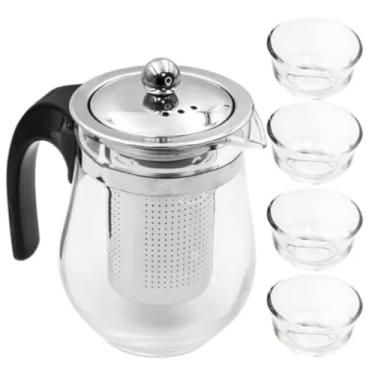 Imagem de Chaleira Bule de Vidro com Infusor Inox 500ml Com 4 xicarras Jarra de Vidro para Cha
