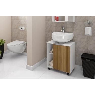 Imagem de Gabinete Banheiro Para Pia De Coluna Com Rodinhas Armario Moderno E Or