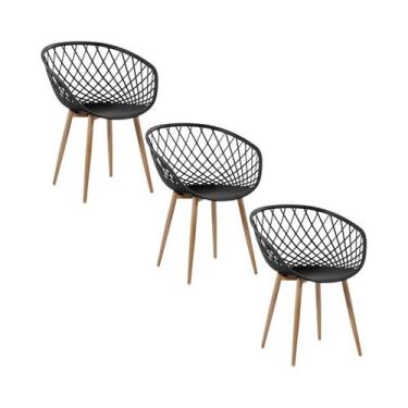 Imagem de Kit 3 Cadeiras Clarice Nest Wood Com Apoio de Braço Preto - Prioriza W