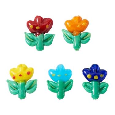 Imagem de Sparkeads 5 peças de contas de flores de tulipa feitas à mão para fazer joias, kits de contas, contas de vidro floral sortidas, flores fofas, contas espaçadoras soltas para pulseiras, brincos