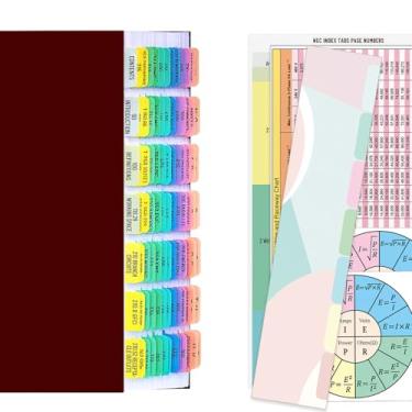 Imagem de Guias de índice para NEC 2020 - Guias de livro de código elétrico laminadas e codificadas por cores para navegação rápida - Inclui gráfico de fios e fórmula de adesivos de lei de 2 Ohm - Serve para