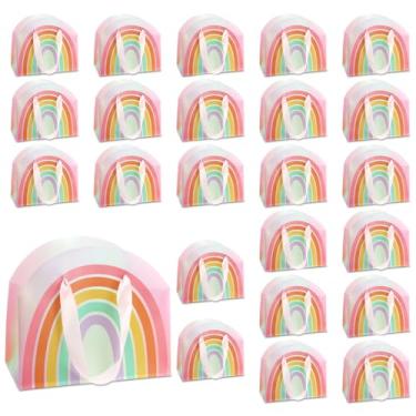 Imagem de AmazingSpark Conjunto de 24 peças de sacolas de presente de arco-íris 19 x 16 x 10 cm, sacolas coloridas para lembrancinhas de festa com alça de plástico para aniversário, casamento, chá de bebê