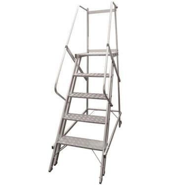 Imagem de Escada Plataforma Trepadeira TRE 4 Degraus 1,25m com 2 Rodas - ALUSTAR