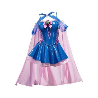 Imagem de Cosplay.fm Conjunto de saia de espartilho feminino para cosplay com chapéu de capa, Azul, P