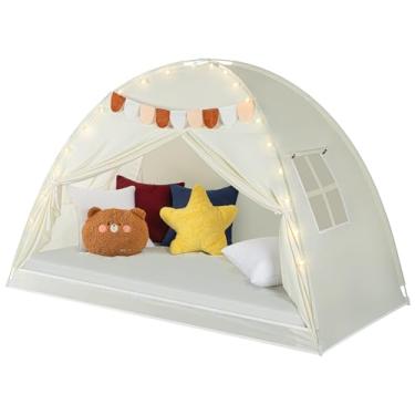 Imagem de Tenda de cama de solteiro para crianças – dossel de cama de solteiro para meninas, barraca de privacidade portátil para crianças, para viagem, cama, barracas de dormir, casa de campo interna, com