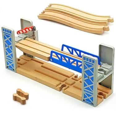 Imagem de Conjunto de brinquedos: guindaste de madeira com vagões de trem compat