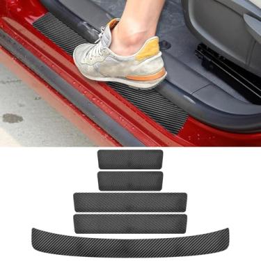 Imagem de LANZMYAN Compatível com Chevrolet 5 peças de protetor de soleira de porta de carro, adesivo de proteção de borda de entrada de porta de couro de fibra de carbono, protetor de para-choque traseiro