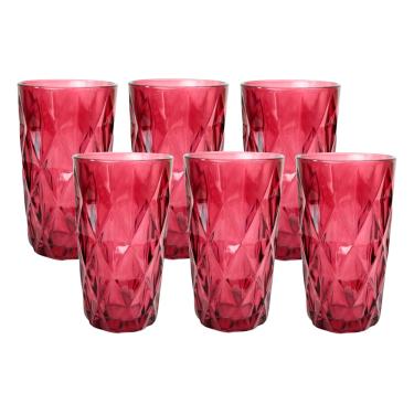 Imagem de Jogo De Copos De Vidro Vermelho 6 Peças 270Ml