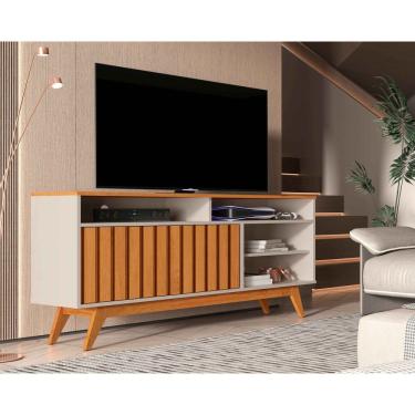 Imagem de Rack Turin Ripado 136cm 2 Portas para Tv até 60 Polegadas OffWhite com Nature - Rede Móveis