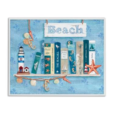 Imagem de Stupell Industries Painel de prateleira de livros Beachy Arte giclée emoldurada branca, design por Emma Leach, 40 x 50 cm