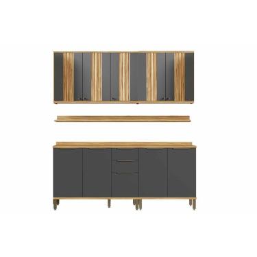 Imagem de Kit Cozinha Modulada 6 Peças Sauvignon (2Aéreos+2Balcões+2Complementos) C6P125 Amendoa/Chumbo - Ronipa