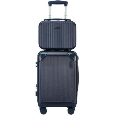 Imagem de Mala de Viagem de Bordo 10Kg Zíper EXPANSÍVEL Padrão ANAC Rígida Rodas duplas 360° Porta Copo Cadeado AntiFurto Resistente Espaçosa + Frasqueira (Azul-marinho)