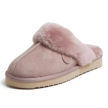 Imagem de Dearfoams Pantufa feminina Fireside Sydney Shearling Fur para uso interno/externo com larguras largas, Rosa empoeirado, 36