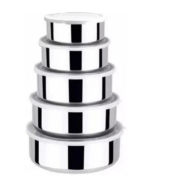 Imagem de Jogo 5 Tigelas Pote Inox Com Tampa Hermético Redondo