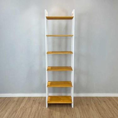 Imagem de Estante 6 Prateleiras de Madeira Pinus Linea Slim Nozes e Branco - Art