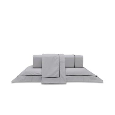 Imagem de Plumasul Jogo de Cama Premium Essential 100% Algodão Percal 200 Fios Queen 4 peças Cor Cinza Festone Preto