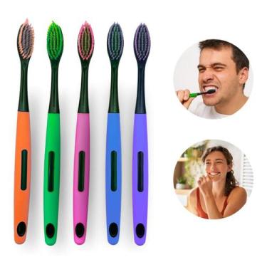 Imagem de Escova De Dente Kit Com 5 Unidades Com Capa Protetora E Limpador De Li