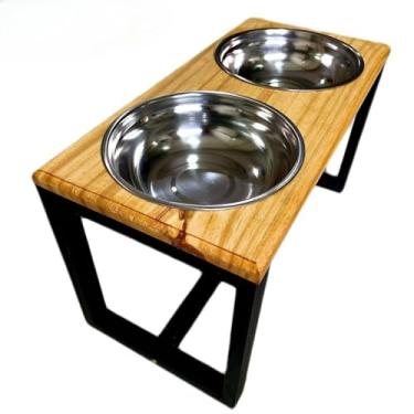 Imagem de Comedouro Elevado Duplo Para CãEs De Porte Grande, Comedouro E Bebedouro Com Base Antiderrapante, Para ArticulaçõEs E DigestãO, Design EstáVel(Madeira)