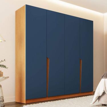 Imagem de Guarda-Roupa Casal Porto 4 Portas 4 Gavetas Freijó/Azul - Politorno