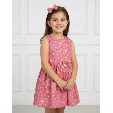 Imagem de Vestido Bebê Princesa Luxo Infantil Manguinha Confortável Floral Rosa 