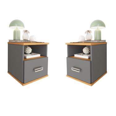 Imagem de Kit Mesas de Cabeceira Balli Suspensa Gaveta Oculta Secreta