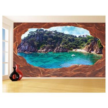 Imagem de Papel De Parede 3D Praia Mar Caverna Pedras Céu 3,5M Npr295