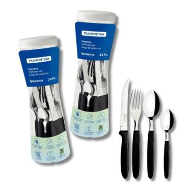 Imagem de Kit Faqueiros Tramontina Ipanema Preto Aço Inox 48 Peças - 23399091