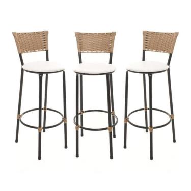 Imagem de KIT 3 Banquetas Tricô Náutico DOURADO Alta Bancada Balcão Cozinha Area