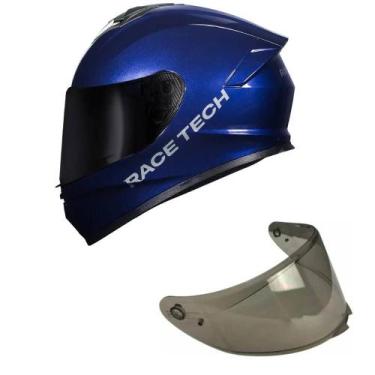 Imagem de Capacete Race Tech Hit Monocolor Azul Mais Viseira Fumê, 56