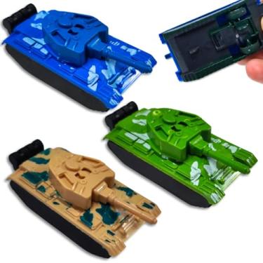 Imagem de 3 Carrinhos Fricção Tanque de Guerra Brinquedo P/Soldadinho Veiculo Miniatura