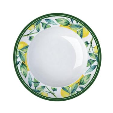 Imagem de Germer, Prato fundo em porcelana, modelo Versa, Malta, Ø 24 cm,Branco com detalhes em azul e amarelo