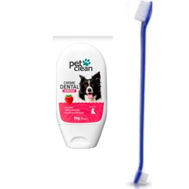 Imagem de Kit Creme Dental Morango 90g com Escova Dental, Cabo Longo 22cm, Higiene Bucal para Cães, Previne Mau Hálito e Tártaro, Sem Flúor